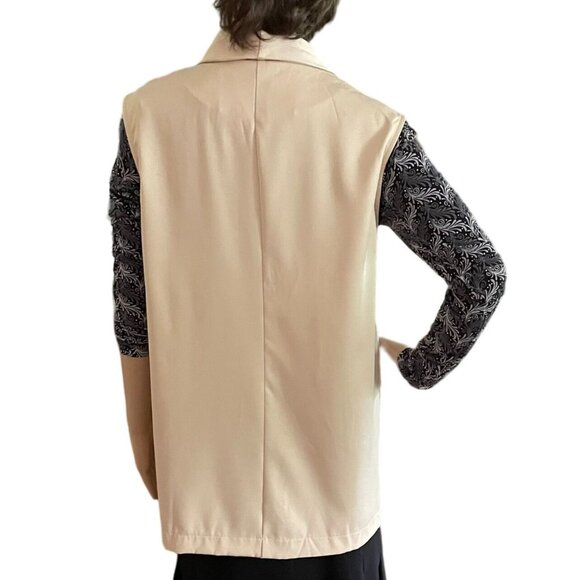 Open Front Collared Vest Womens 2XL Cream Beige Neutral Sleeveless - Picture 2 of 8